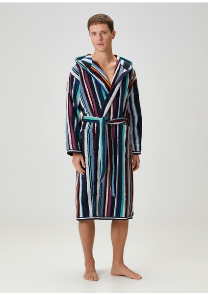 Chandler Kapüşonlu Çizgili Bornoz