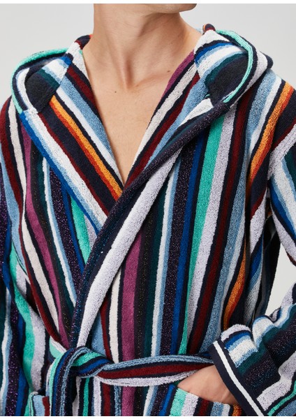 Chandler Kapüşonlu Çizgili Bornoz