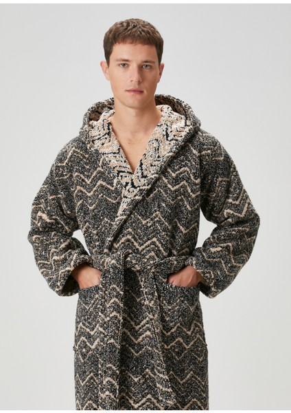 Azul Kapüşonlu Desenli Bornoz fiyatları