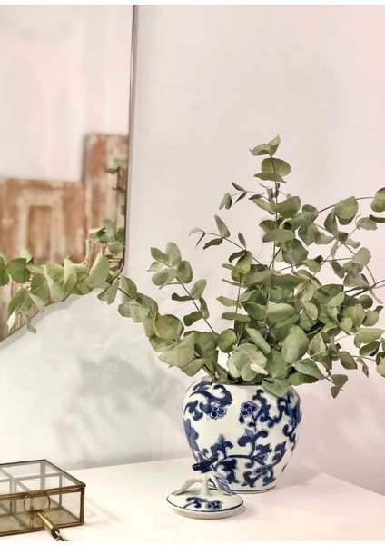 Bleu Blanc 9525-4 Lacivert Desenli Oval Kapaklı Seramik Vazo fiyatları