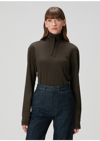 Koyu Kahverengi Fular Detaylı Bluz modelleri