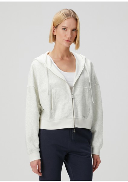 Kırık Beyaz Kapüşonlu Fermuarlı Sweatshirt modelleri