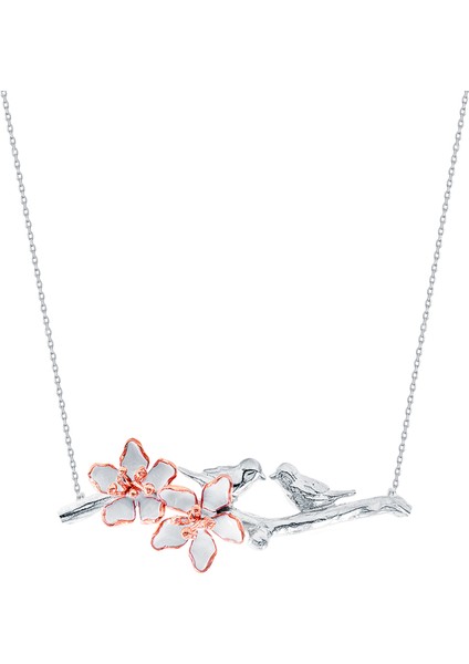 Badem Çiçekleri ve Kumrular 925 Ayar Gümüş Kadın Kolye