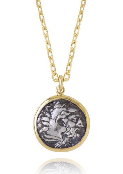 Amyntas Antik Para 925 Ayar Gümüş Üzeri 22 Ayar Altın Kaplama Unisex Kolye