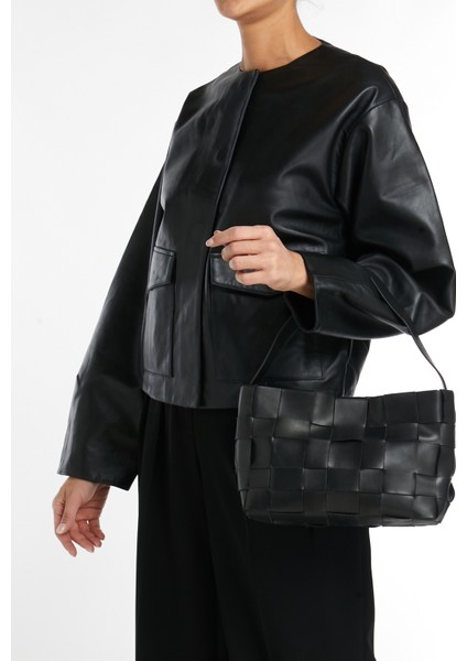 Woven Mini Siyah Kadın Deri Çanta indirimleri