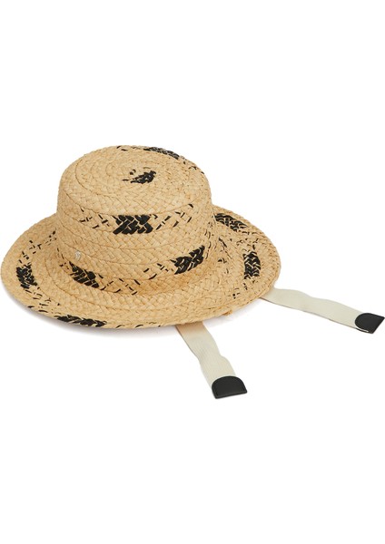 Bej Siyah Kadın Rafya Şapka