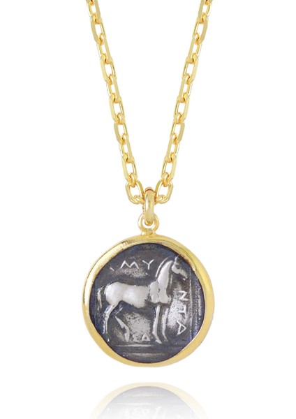 Amyntas Antik Para 925 Ayar Gümüş Üzeri 22 Ayar Altın Kaplama Unisex Kolye fiyatları