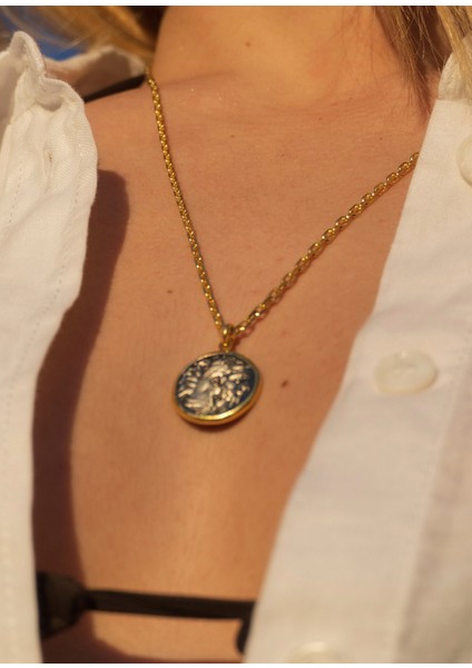 Amyntas Antik Para 925 Ayar Gümüş Üzeri 22 Ayar Altın Kaplama Unisex Kolye modelleri