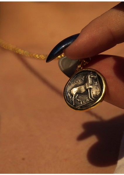 Amyntas Antik Para 925 Ayar Gümüş Üzeri 22 Ayar Altın Kaplama Unisex Kolye fırsatları