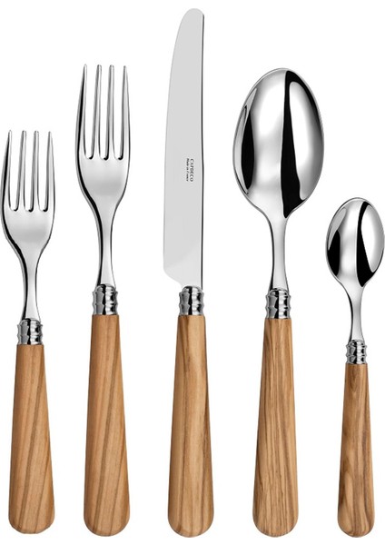 Helios Zeytin Ağacı Paslanmaz Çelik 30 Parça 6 Kişilik Çatal Bıçak Kaşık Seti