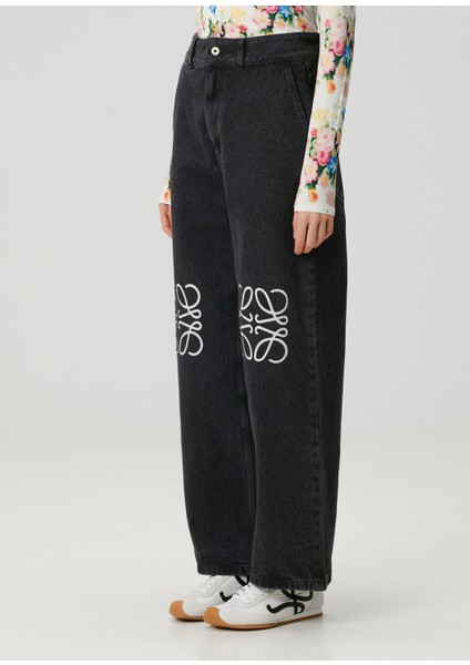 Siyah Logo Detaylı Jean Pantolon modelleri