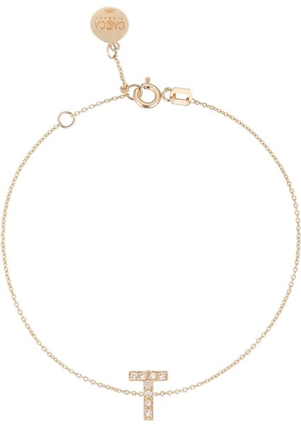 T Harfi Pırlanta Taşlı 14 Ayar Altın Kadın Bileklik