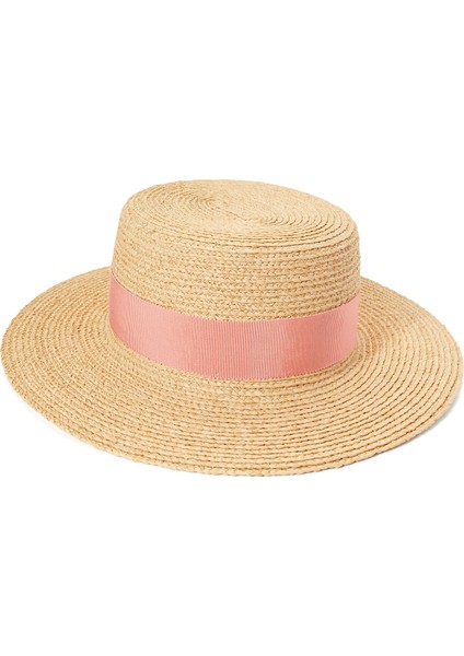Gracie Ekru Pembe Kadın Rafya Şapka