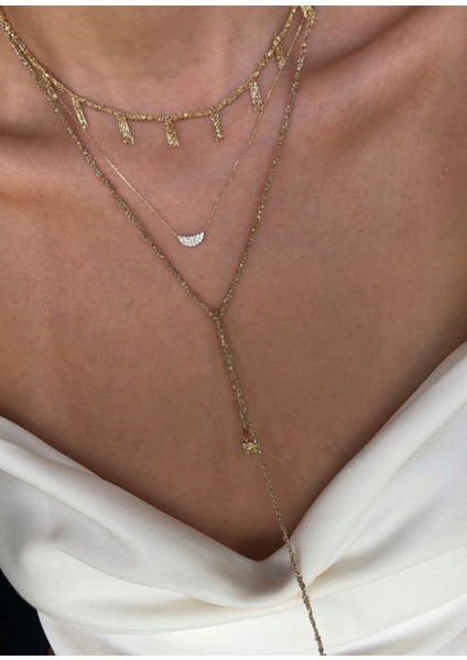 Halfmoon Pırlanta Taşlı 14 Ayar Altın Kadın Kolye fırsatları