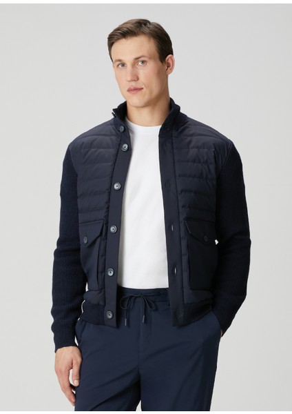 Lacivert Triko Garnili Yün Mont