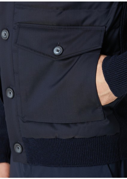 Lacivert Triko Garnili Yün Mont