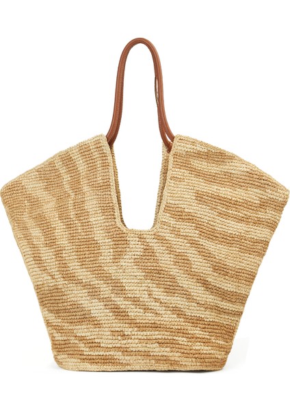 Krem Bej Desenli Kadın Rafya Plaj Çantası fırsatları