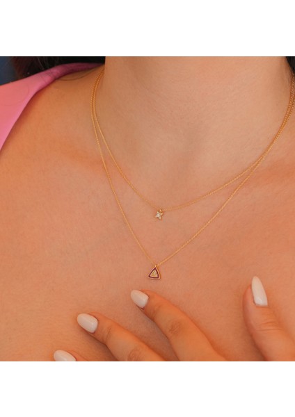Üçgen Mineli ve Pırlanta Taşlı 14 Ayar Altın Kadın Kolye modelleri