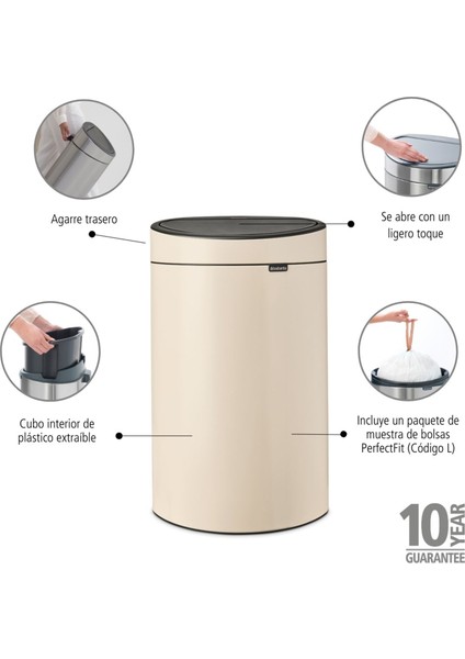 Bej Rengi Çelik Dokunmatik Mutfak Çöp Kovası 40 Lt indirimleri