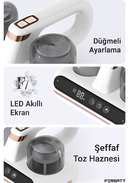 Ultrasonik Akıllı Uv Süpürge Yatak Halı Koltuk Için Sessiz Güçlü Emiş Teknolojisi Şarjlı Süpürge