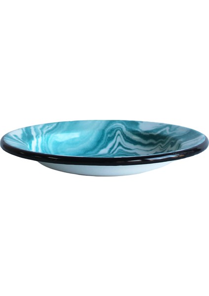 Turkuaz Mermer Desenli Emaye Tabak 23 cm