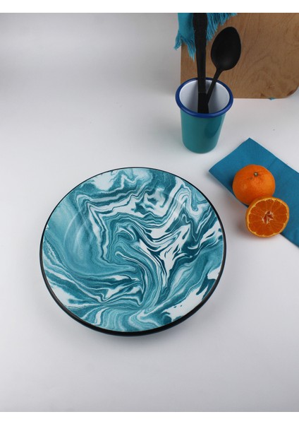 Turkuaz Mermer Desenli Emaye Tabak 23 cm fırsatları