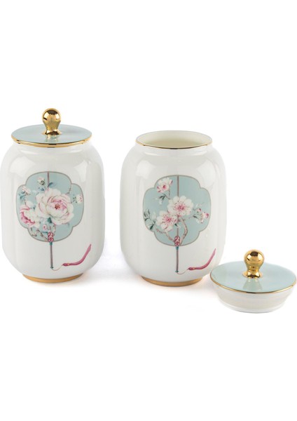 Rosita Porselen Kapaklı 2'li Kavanoz Seti