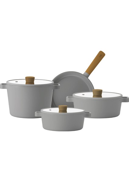 Fika Gri 7 Parça Alüminyum Tencere ve Tava Seti