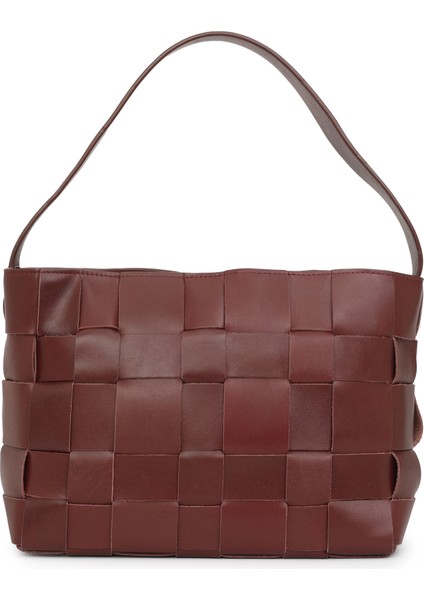 Woven Mini Bordo Kadın Deri Çanta