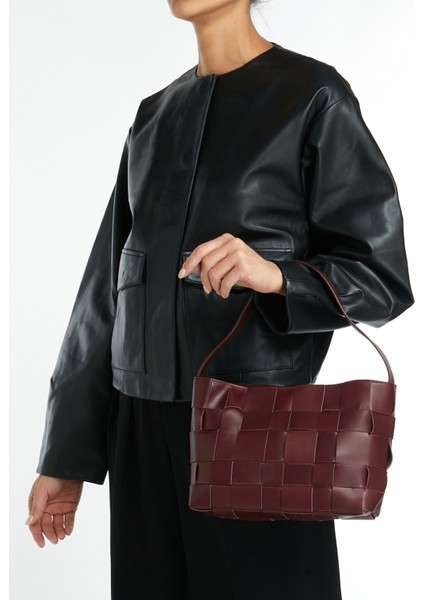 Woven Mini Bordo Kadın Deri Çanta fiyatları