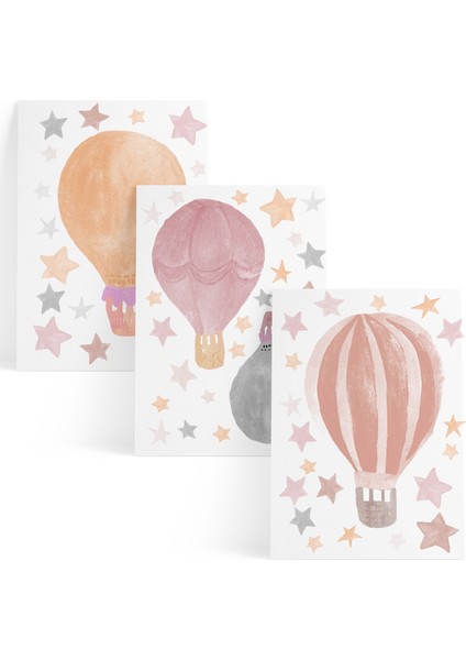 Suluboya Balon ve Yıldız Pembe Duvar Stickerı
