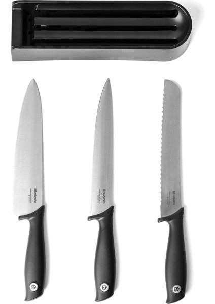 Tasty+ Koyu Gri Çekmece Içi 3'lü Çelik Bıçak Seti ve Bloğu