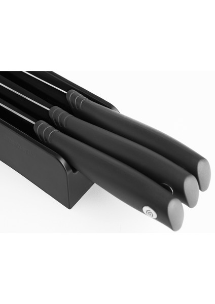 Tasty+ Koyu Gri Çekmece Içi 3'lü Çelik Bıçak Seti ve Bloğu fiyatları