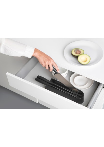 Tasty+ Koyu Gri Çekmece Içi 3'lü Çelik Bıçak Seti ve Bloğu indirimleri