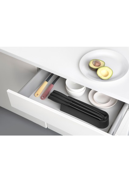 Tasty+ Koyu Gri Çekmece Içi 3'lü Çelik Bıçak Seti ve Bloğu