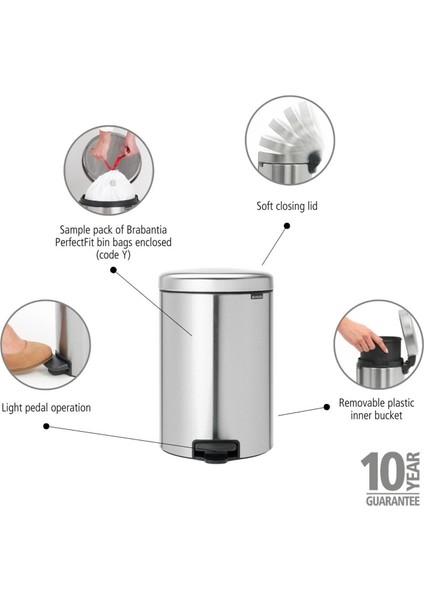 Newicon Fpp Matt Steel Pedallı Mutfak Çöp Kovası 20 Lt indirimleri