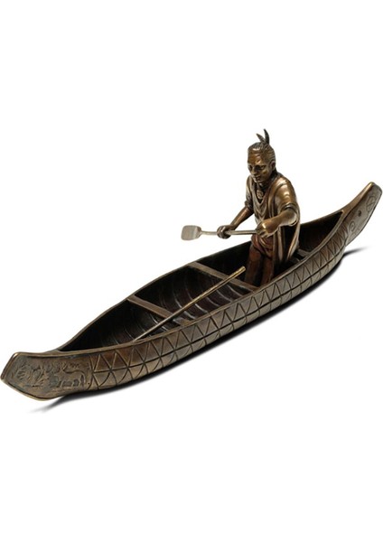 John Enfield Kızılderili Kanocu Figürlü Bronz Dekoratif Obje