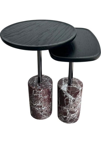 Nest Mermer Ayaklı Siyah Meşe Kaplama 2'li Yan Sehpa Seti fiyatları