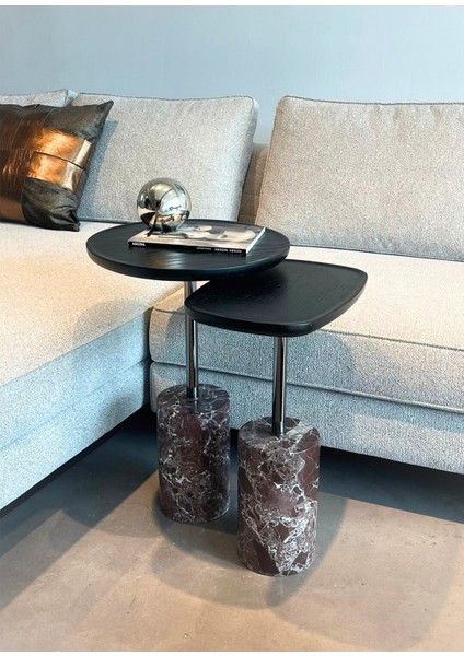 Nest Mermer Ayaklı Siyah Meşe Kaplama 2'li Yan Sehpa Seti modelleri