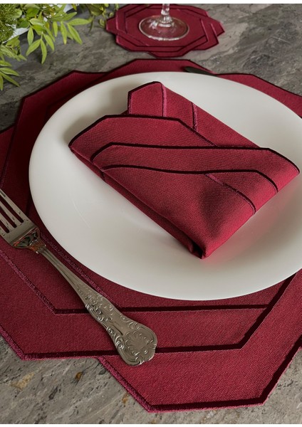 Kate Bordo Geometrik Kesim Pamuklu 2'li Amerikan Servis 42X42 cm modelleri