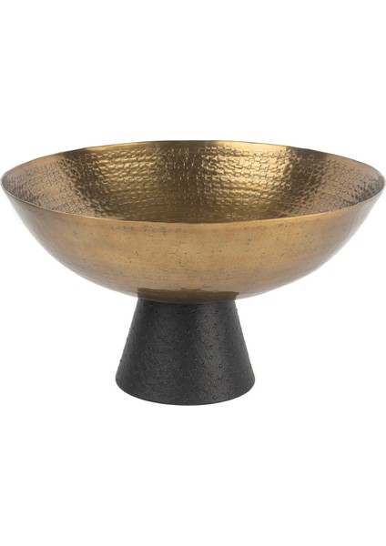 Antik Altın Rengi Siyah Deri Dekoratif Ayaklı Kase