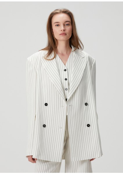 Fedora Oversized Beyaz Çizgili Ceket