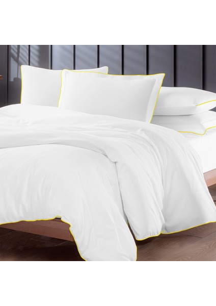 Sarı Biyeli Beyaz Pamuk Saten Çift Kişilik Nevresim Takımı 200X220 cm fırsatları