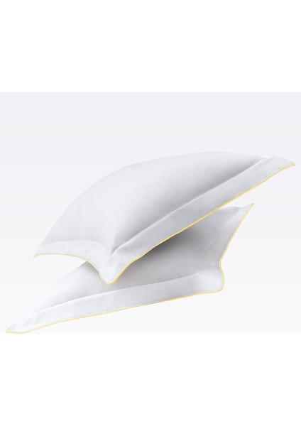 Sarı Biyeli Beyaz Pamuk Saten Çift Kişilik Nevresim Takımı 200X220 cm