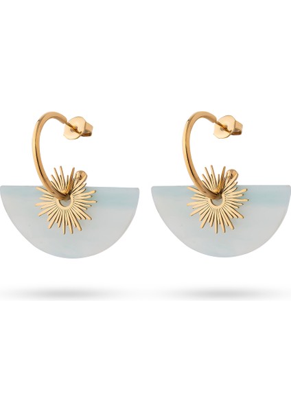 Jiji Açık Mavi Doğal Taşlı Çelik Kadın Küpe