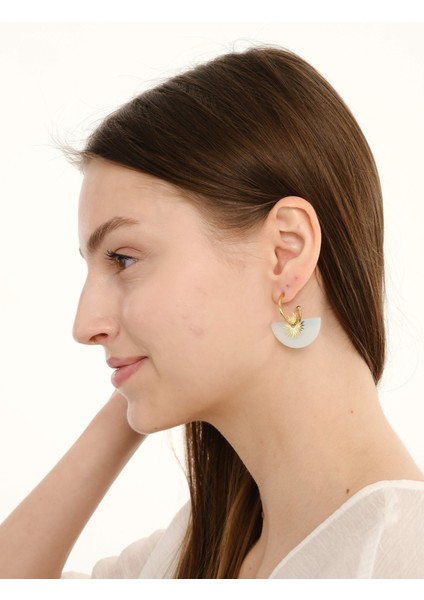 Jiji Açık Mavi Doğal Taşlı Çelik Kadın Küpe modelleri