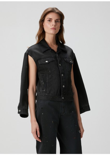 Siyah Kesim Detaylı Denim Ceket modelleri