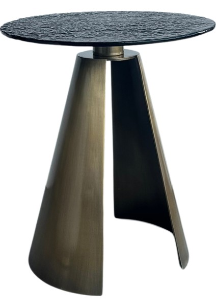 Herse Sarı Eskitme Metal Ayak Füme Cam Tablalı Yan Sehpa