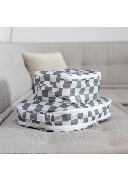 Charcoal Check 2'li Çanta Düzenleyici Seti