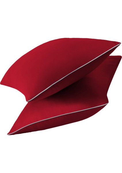 Gri Biyeli Kırmızı Yastık Kılıfı 50X70 cm